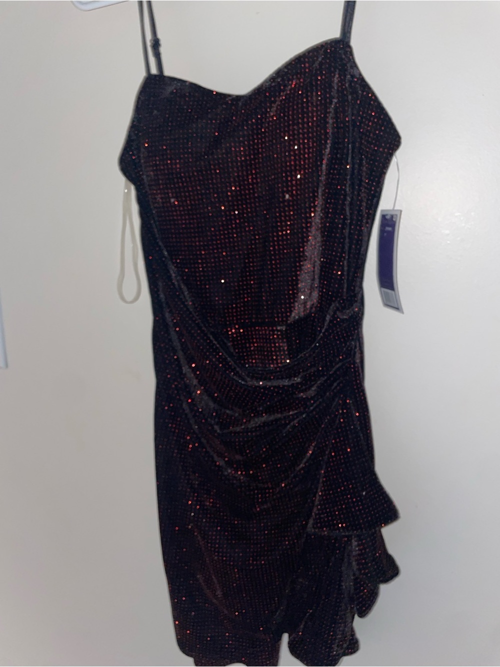 Dear Moon Red/Black Glitter Velvet Short Dress (SIZE 7) NWT New With Tags